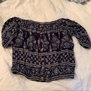 American eagle blue puff blouse off the shoulder